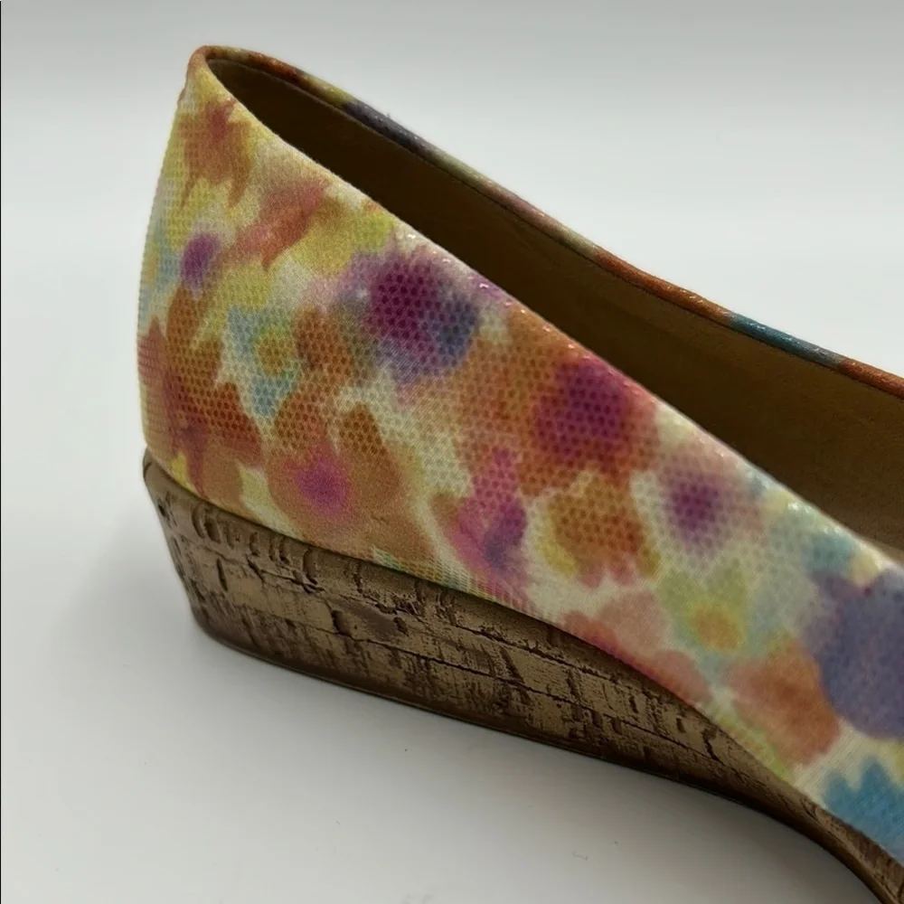 Michelle D Ellena Wedge Women's 10M Floral Slip On Peep Tow Yellow Pink